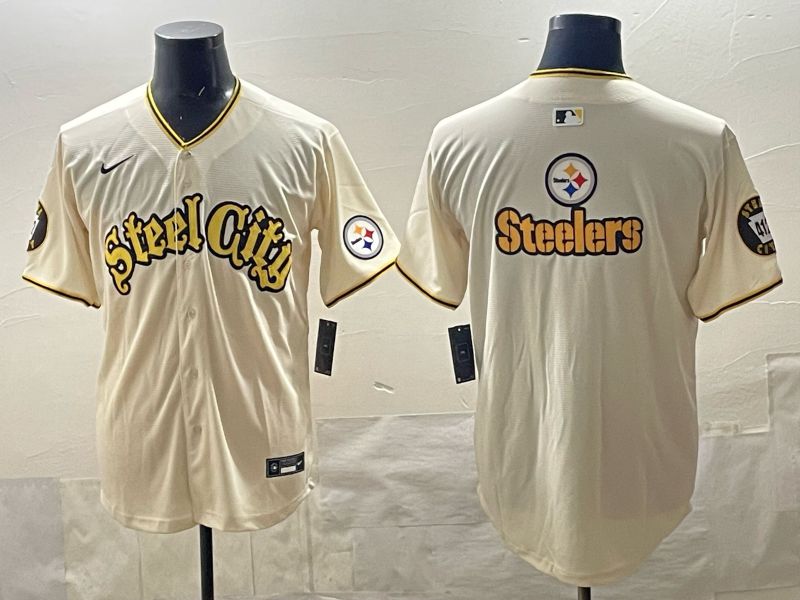 Men 2025 Nike Pittsburgh Steelers Blank Cream Limited NFL Jersey style 011